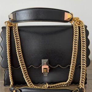Fendi Black and Gold Scalloped Shoulder Bag
